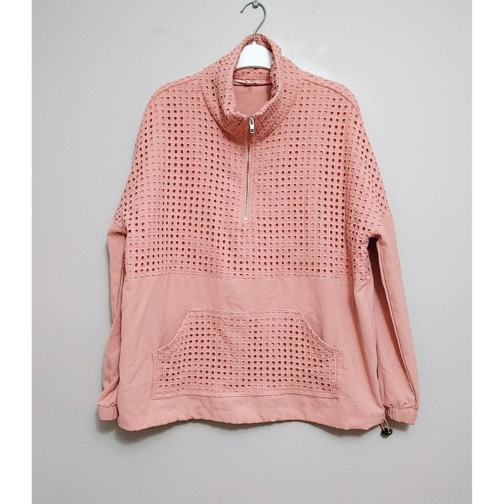 Entro Womens Size Medium Long Sleeves Peach 1/4  Zip Pullover Top Mock Neck